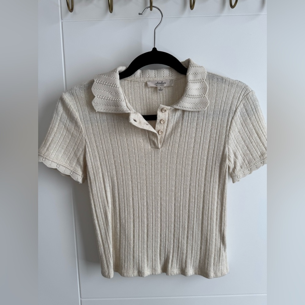 Atelier Kirious Cream Ribbed Knit Top